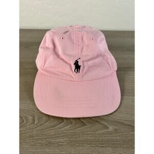 Polo Ralph Lauren Pink Adjustable Unisex Hat Brown Leather Strap- EUC